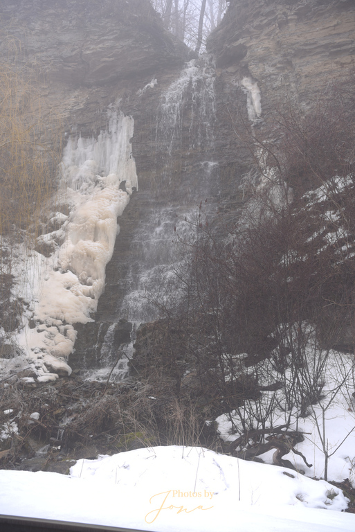 Fruitland Falls in the fog