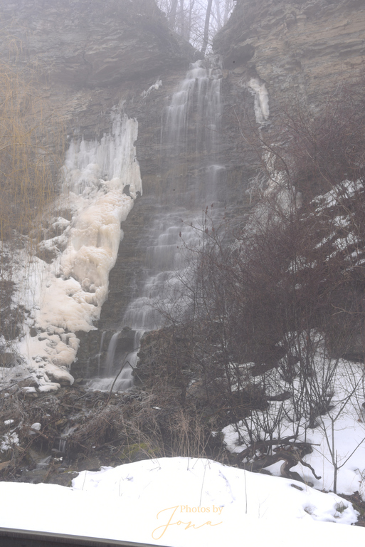 Fruitland Falls in the fog