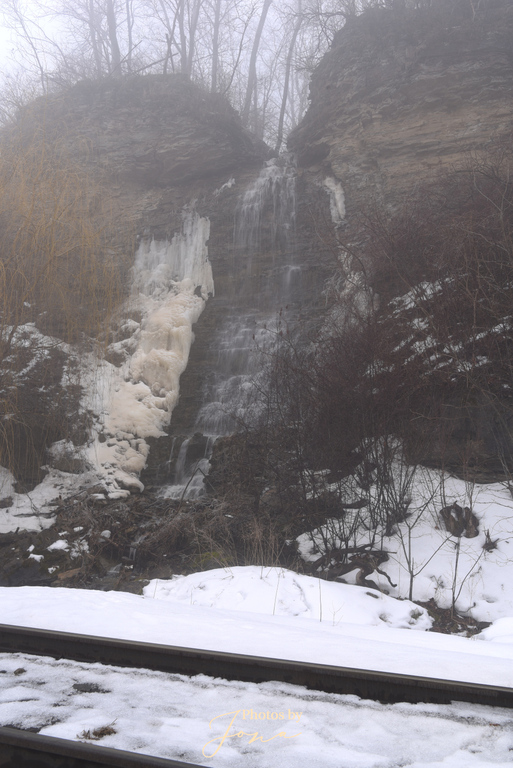 Fruitland Falls in the fog